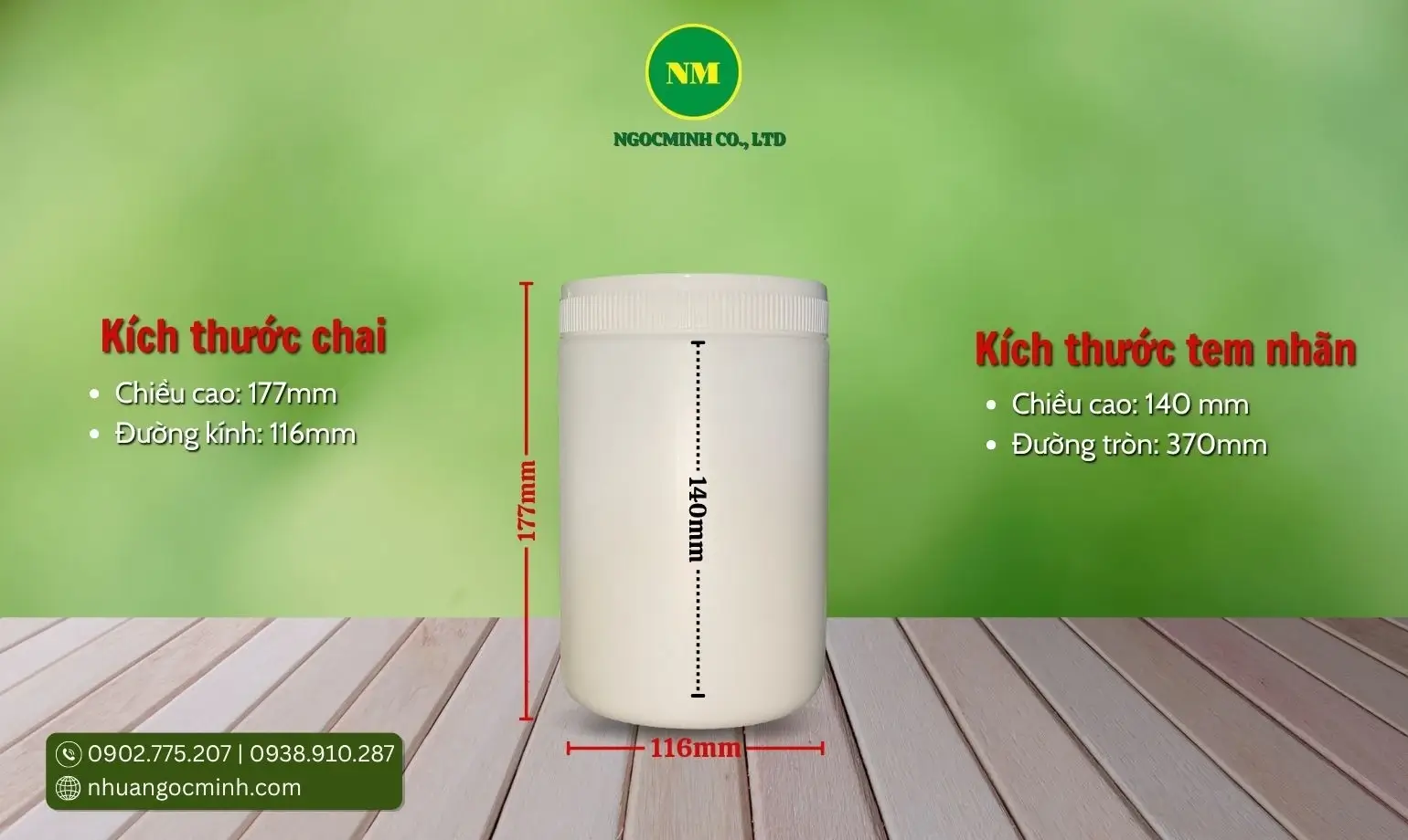 kích thước hủ nhựa 1kg